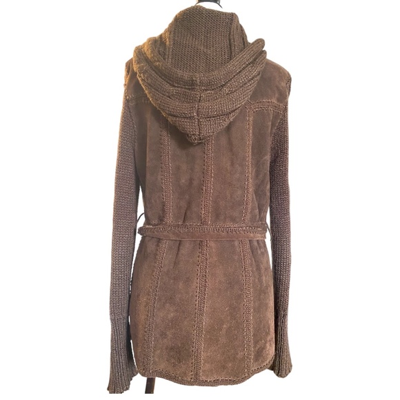 Vintage Suede patchwork knit belted boho jacket. Sz L - Picture 1 of 16